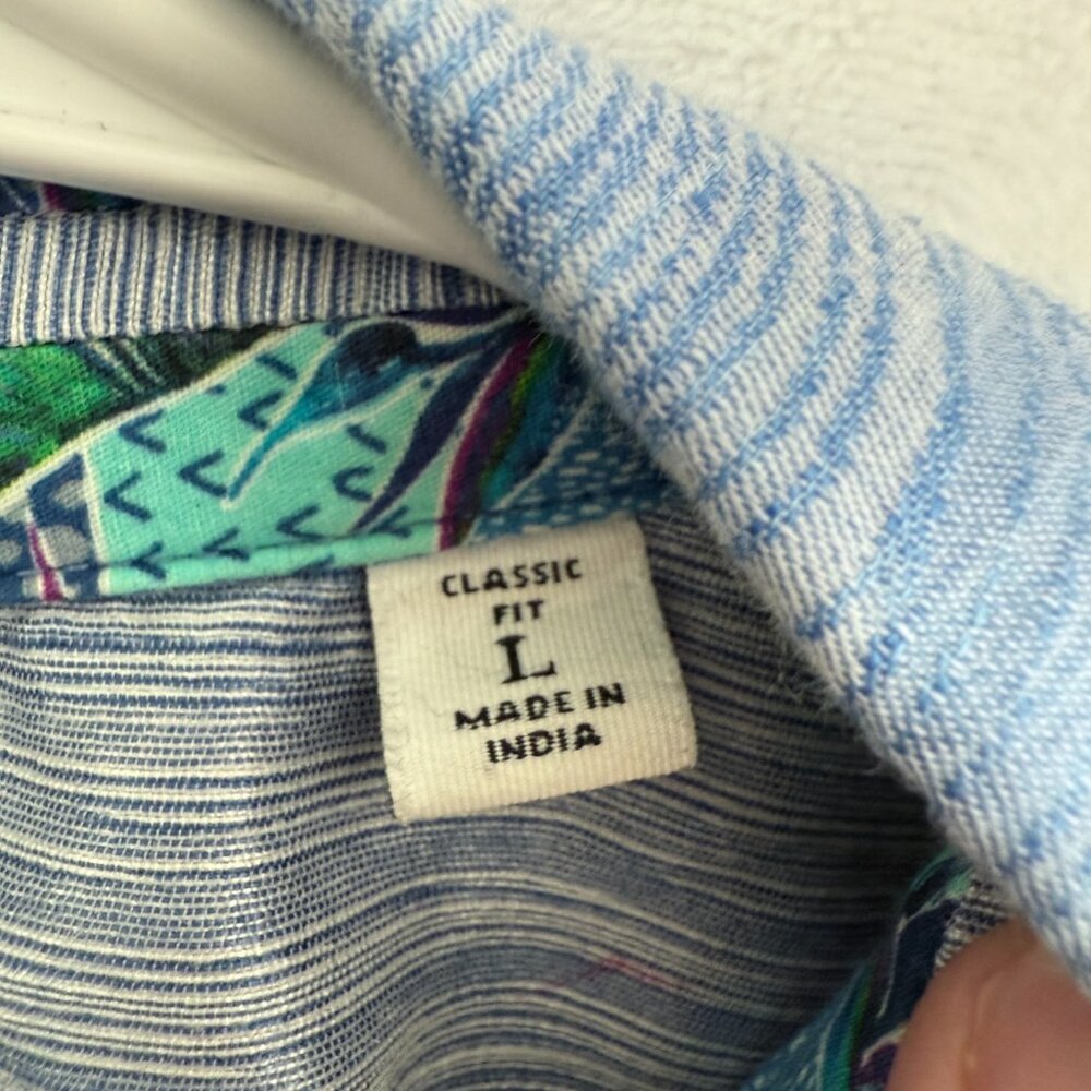 Robert Graham Shirt Mens L Blue Geoemetric Classic Fit Linen Blend Flip Cuff - Picture 4 of 12
